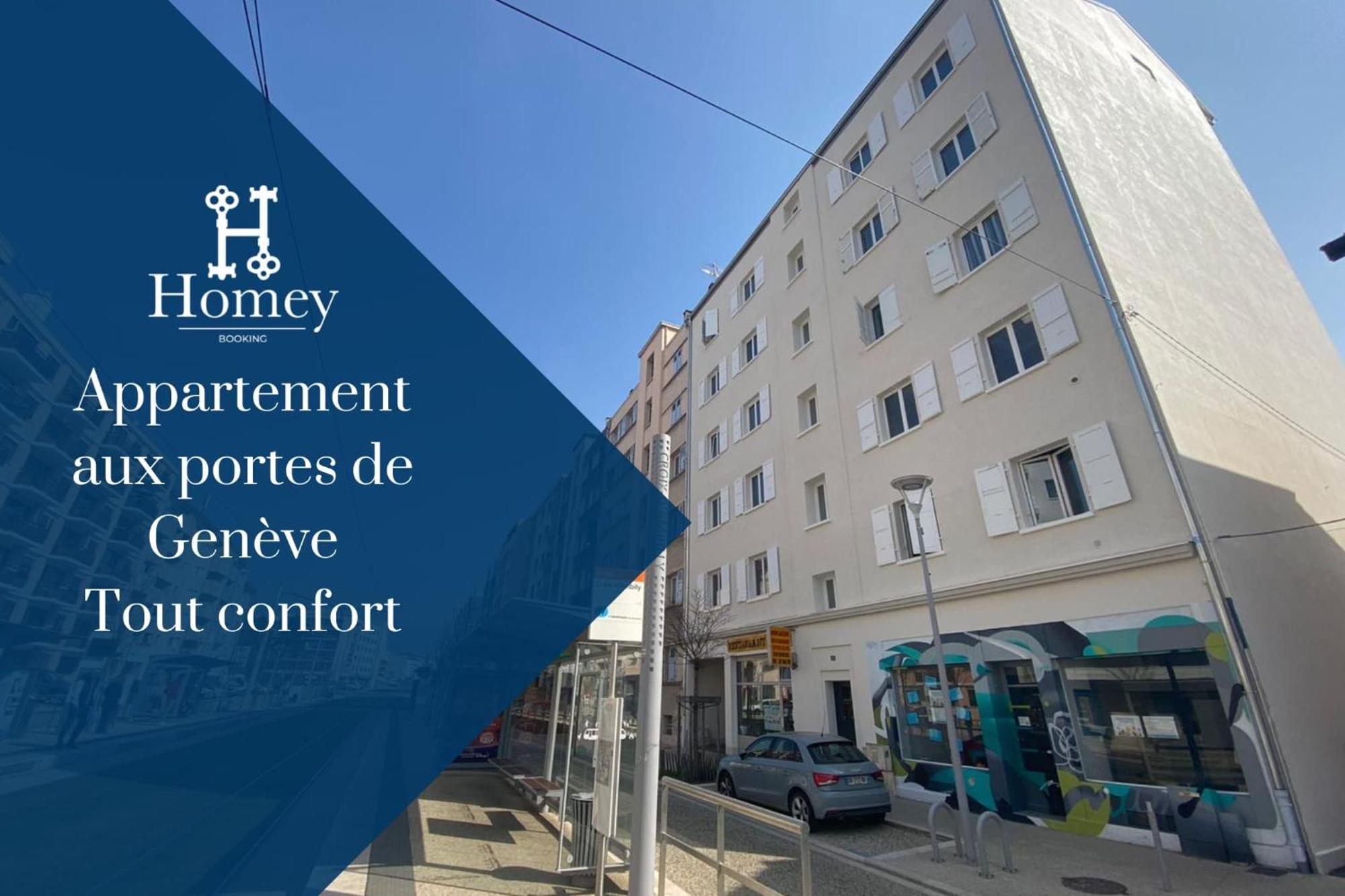 HOMEY KEOLA - Parking privé gratuit - Aux portes de Genève - Au pied du tram - Appartement avec 1 chambre et un grand salon avec un canapé-lit Ambilly Extérieur photo